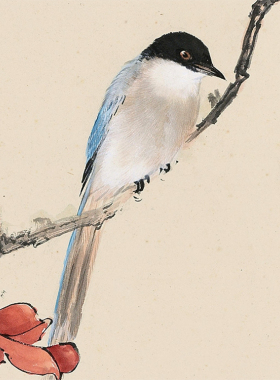 田世光 红叶山鹊图 卷轴挂画仿古画复制品花鸟画名人字画玄关装饰
