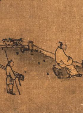 元 孙君泽 高士观眺图 仿古画名画真迹复制品古代卷轴玄关山水画