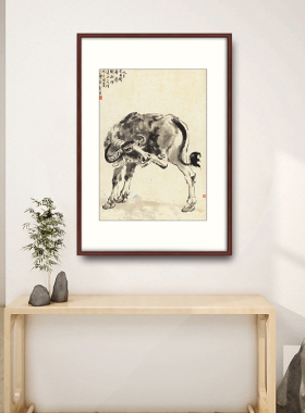 中式装饰画 竖版玄关装饰画过道挂画 餐厅走廊壁画徐悲鸿 耕牛图