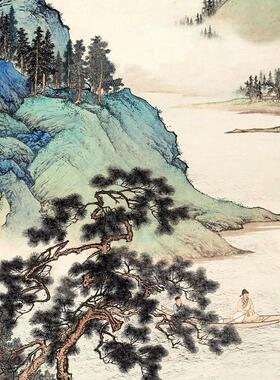 陈少梅 松溪放棹图 仿古画名人字画玄关书房装饰画山水画挂轴装裱
