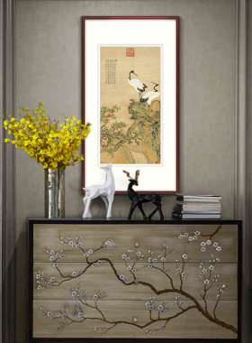 书房竖版风水招财富贵吉祥仿古画