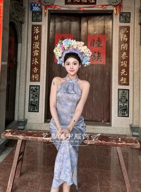 女簪花闺蜜主题写真服装复古旗袍