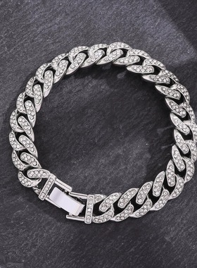 新款简约欧美嘻哈镶钻古巴手链 ins风小众设计冷淡风百搭个性配饰