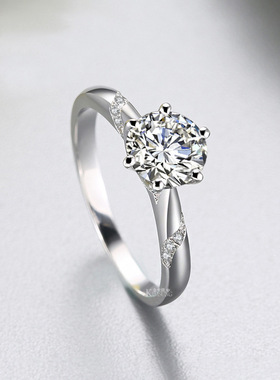 镀pt950铂金仿D级高碳莫桑钻石戒指 经典微镶八心八箭六爪戒指女