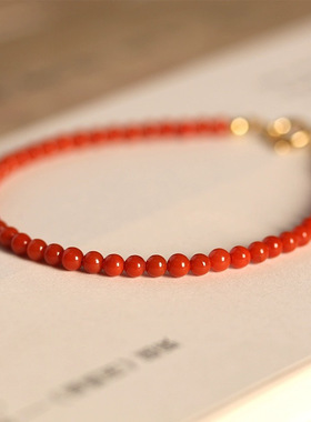 正宗3mm凉山南红玛瑙手串小米珠圆珠单圈本命年细款柿子红手链女