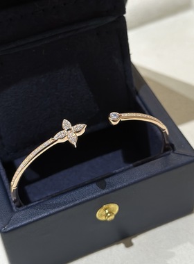 S925纯银 四叶草带钻简约排钻开口手环手饰轻奢风高级感轻奢手镯