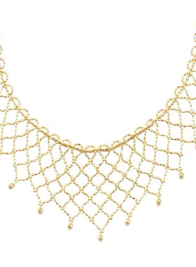 镀18K黄金色蕾丝编织网状金球锁骨链轻奢小众设计复古女宫廷项链