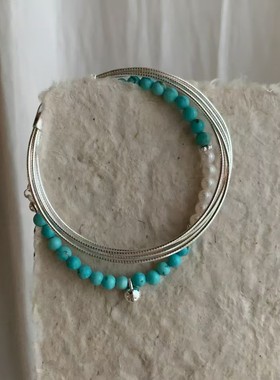 「青黛山」天然仿绿松石小众百搭珍珠手串清新叠戴手链女2024新款