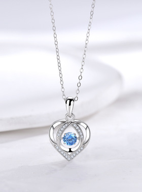 蓝色眼跳动的心项链女日韩气质灵动心形吊坠新款轻奢风高级感项坠