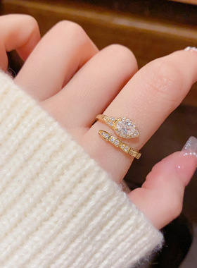 小众时尚简约锆石蛇形开口戒精致轻奢独特百搭高级感超闪食指戒女