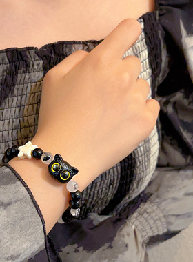 2026年新款小众设计感奶酪黑芝麻酱小猫手链时尚简约百搭手饰品