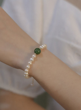 猫眼石仿珍珠青黛手链女ins小众设计2022年新款珍珠闺蜜百搭转运