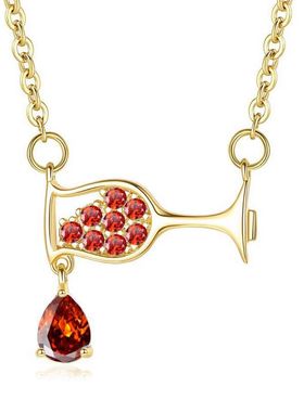 新款水滴酒杯项链 时尚简约闪亮锆石杯子吊坠饰品