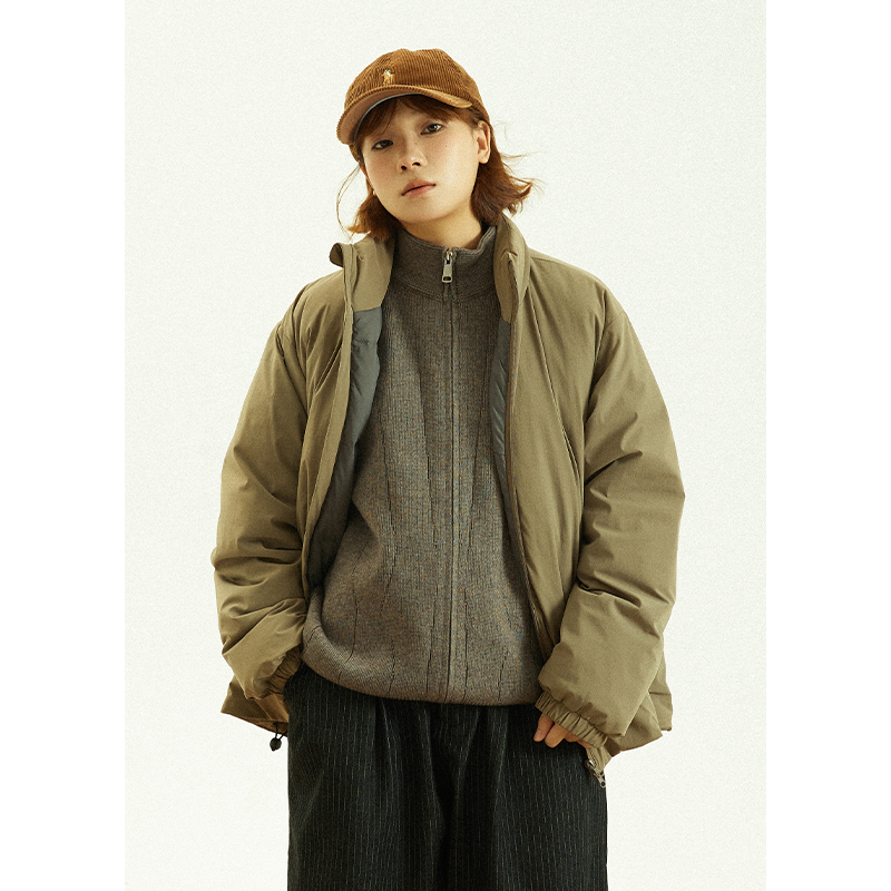 GoodNorth冬季保暖立领羽绒服男女款宽松日系复古简约白鸭绒外套 - 图2