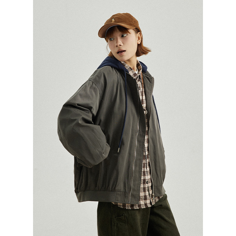 GoodNorth美式复古假两件棒球服外套男女同款中性风宽松连帽夹克,淘宝优惠券,粉丝福利购,淘宝优惠卷