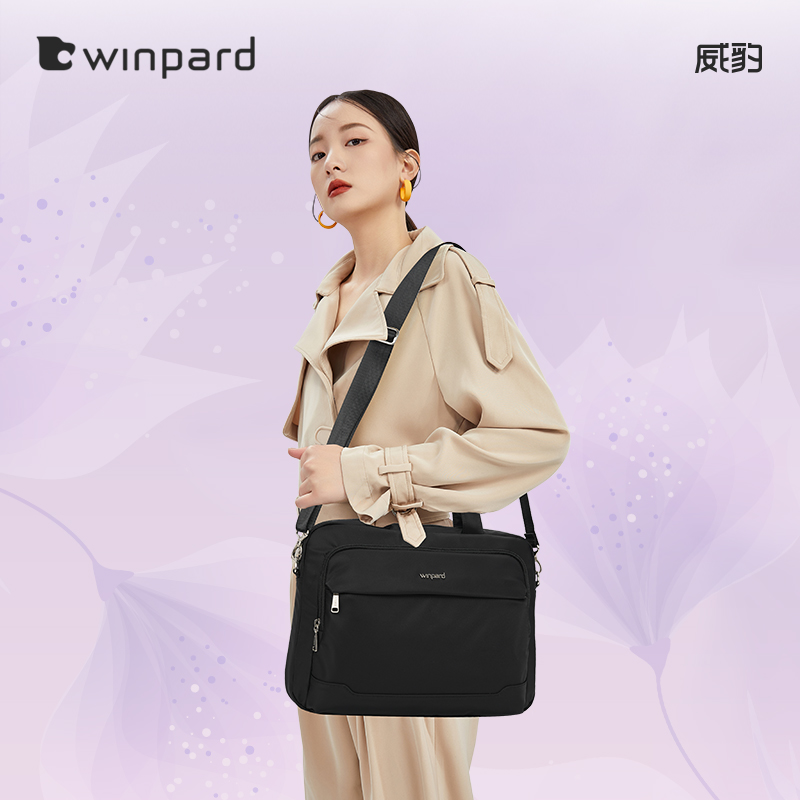 威豹14英寸电脑包女士单肩斜挎包商务出差公文包大容量手提包 - 图0