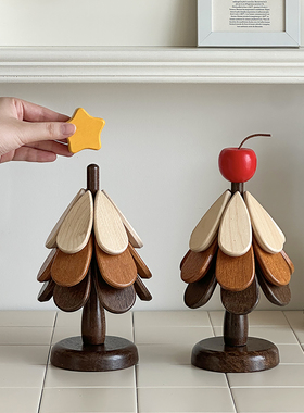 圣诞树隔热垫餐桌实木防烫锅垫折叠杯垫碗垫客厅茶几餐厅餐桌摆件