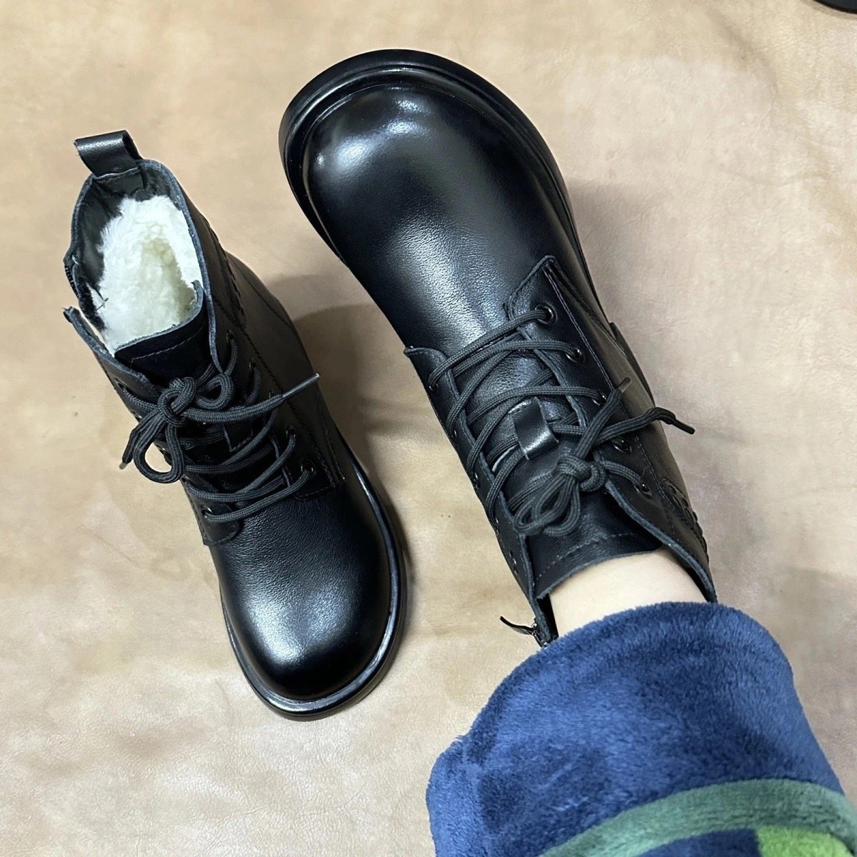 真皮马丁靴女2024冬季新款英伦风厚底短筒舒适圆头粗跟短靴保暖,淘宝优惠券,粉丝福利购,淘宝优惠卷