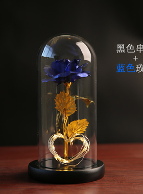 玻璃罩情人节礼物铜线金箔玫瑰花