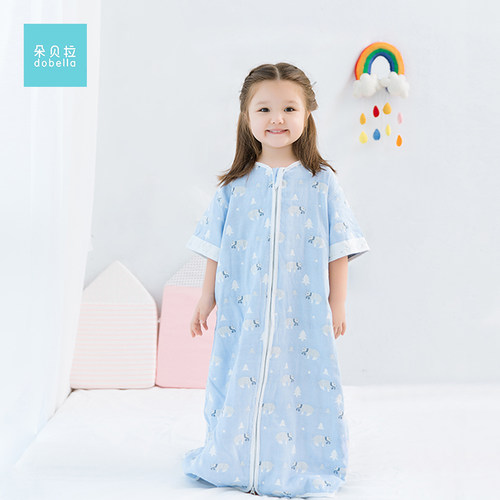 纯棉纱布婴儿睡袋宝宝夏天薄款防踢被幼儿童春秋四季通用中大童冬 - 图0