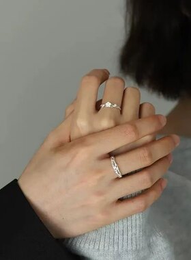 莫离999足银情侣对戒茉莉花小众设计纯银戒指520生日礼物送男女友