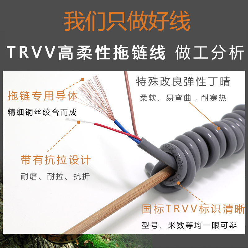 TRVV柔性拖链电缆2 3 4 5芯0.3 0.5 0.75 1.5坦克链防冻耐油电线 - 图2