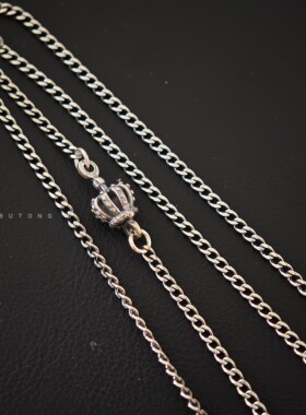 复古925纯银皇冠古巴项链2mm