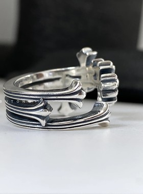 925纯银嘻哈说唱潮流十字架戒指