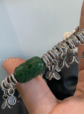 通体925纯银复古雕花手链