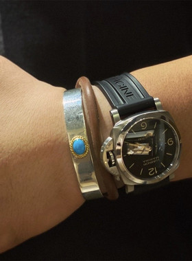 不同日潮纯银平打松石情侣手镯