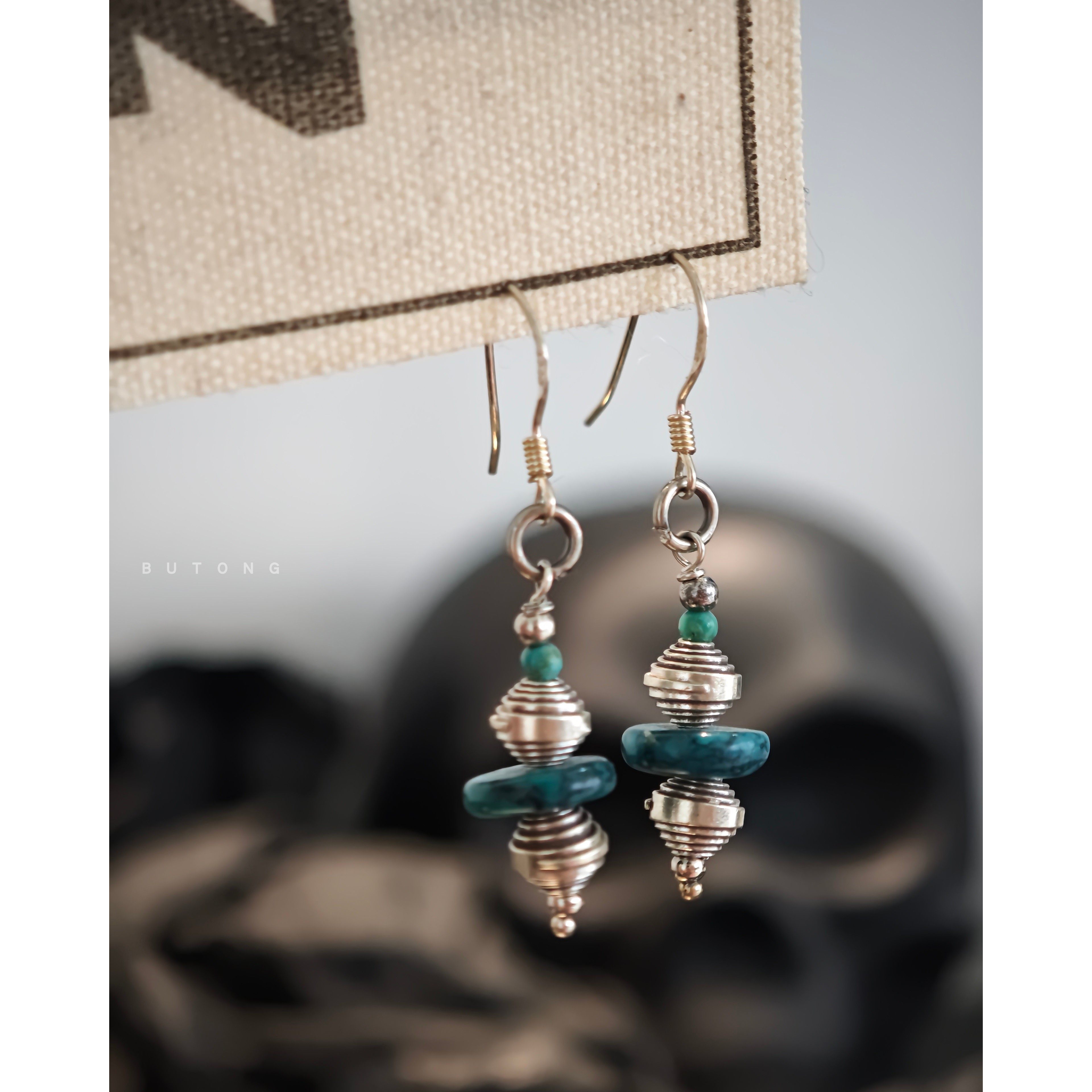 不同银匠 通体925纯银复古螺旋转运珠天然绿松石耳坠民族风耳环钉,淘宝优惠券,粉丝福利购,淘宝优惠卷