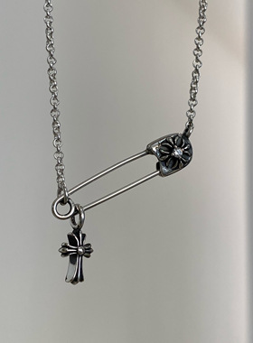 925纯银圆环女别针十字架锁骨链