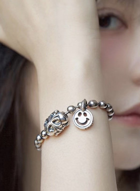 925银涂鸦骷髅笑脸项链吊坠