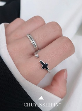 925纯银十字架开口女士戒指尾戒