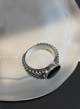 黑玛瑙印章戒指麦穗食指戒指情侣