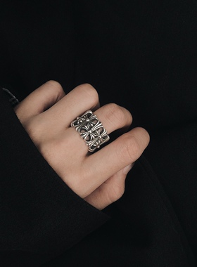 925纯银复古骷髅朋克十字架戒指