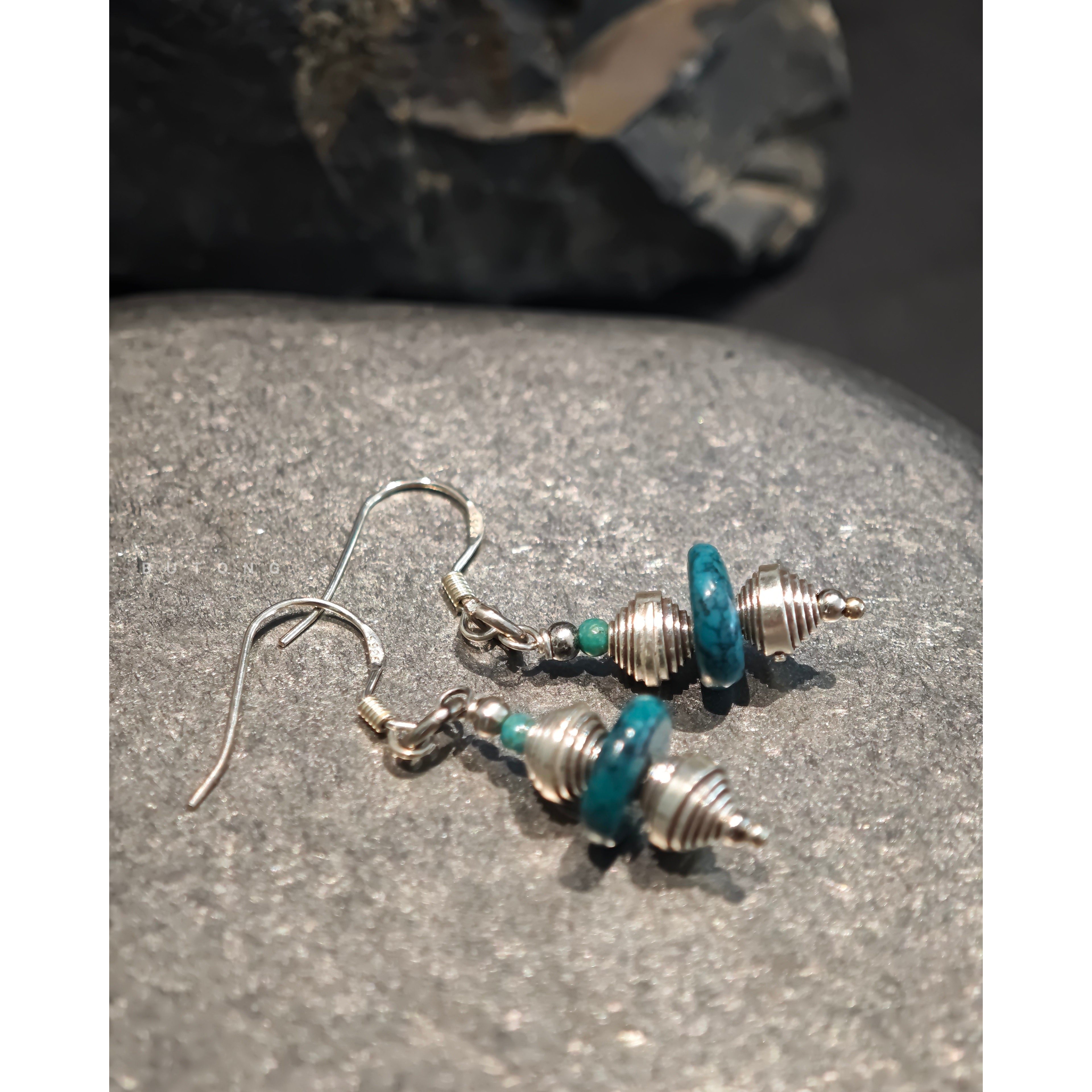 不同银匠 通体925纯银复古螺旋转运珠天然绿松石耳坠民族风耳环钉,淘宝优惠券,粉丝福利购,淘宝优惠卷