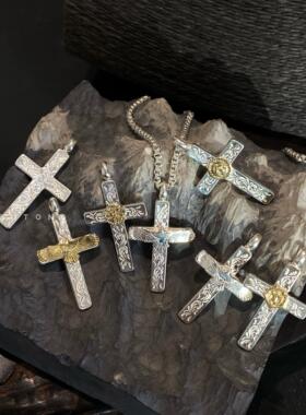 925纯银浮雕精美雕花十字架项链