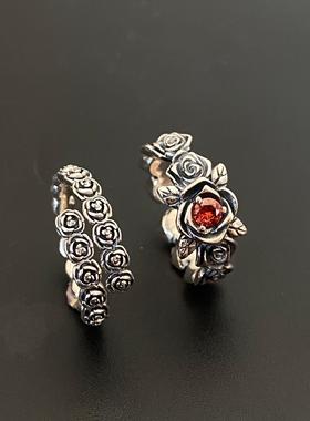 女925纯银设计感玫瑰花开口戒指