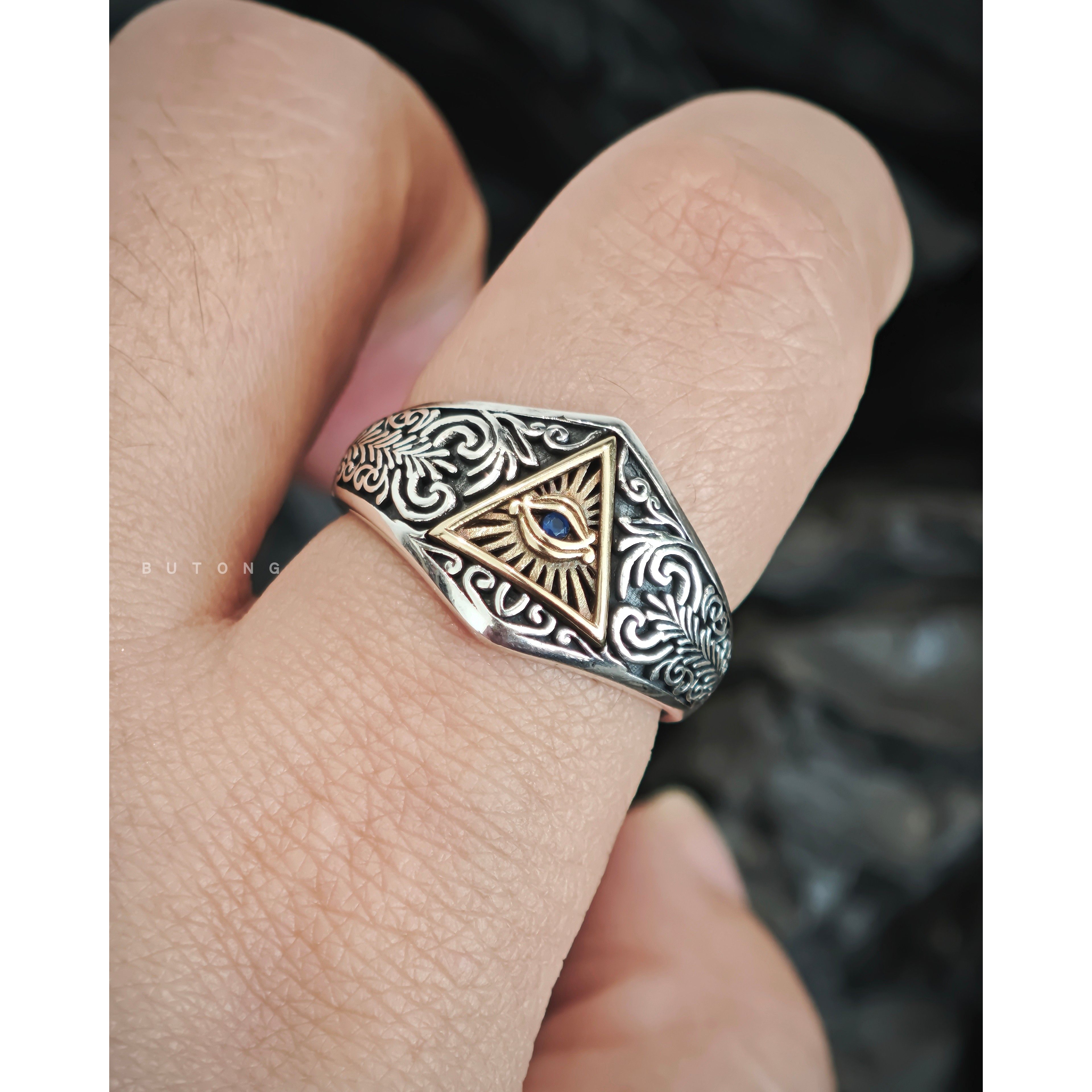 不同银匠 欧美复古925纯银唐草花纹三角眼睛开口戒指光芒射线指环,淘宝优惠券,粉丝福利购,淘宝优惠卷
