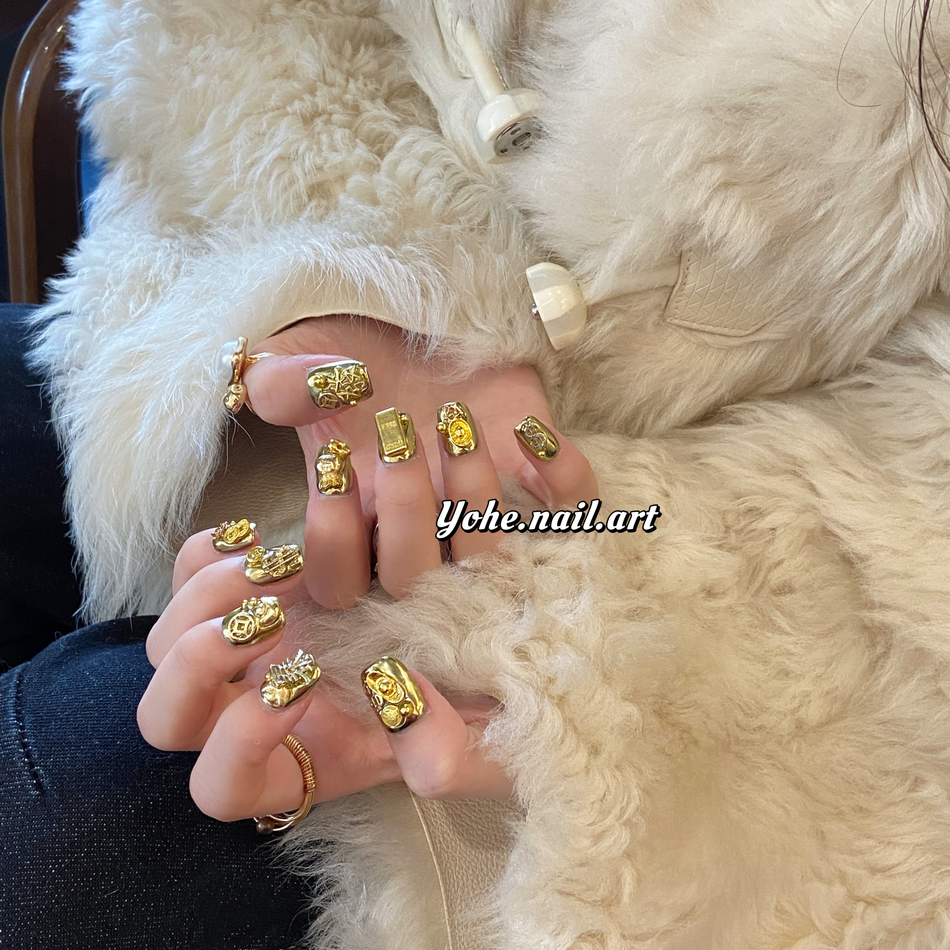 宥荷Studio 新年限定 黄金万两穿戴甲美甲定制假指甲手工定制短甲,淘宝优惠券,粉丝福利购,淘宝优惠卷
