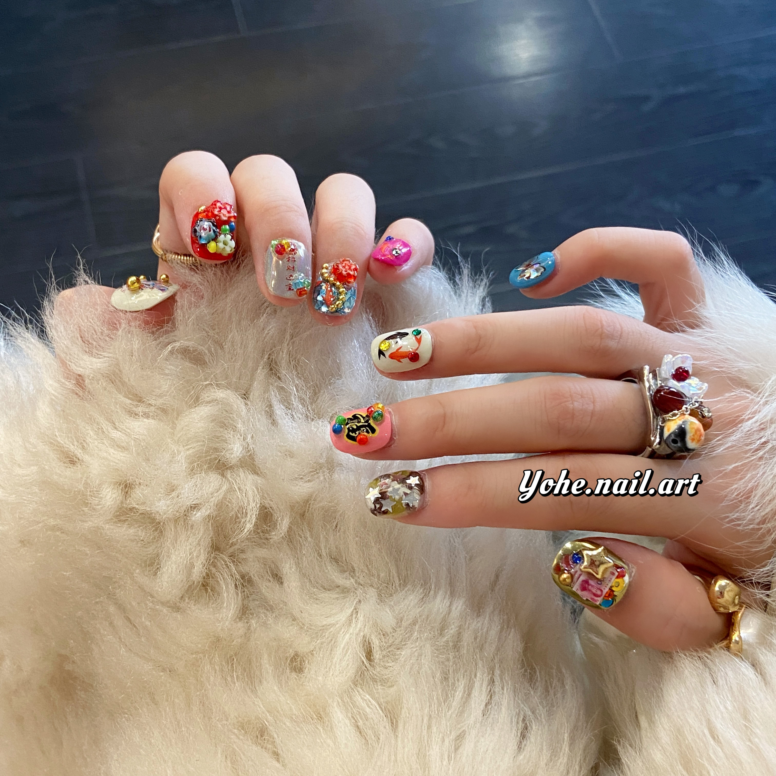 宥荷Studio 新年限定 八方来财穿戴甲美甲定制假指甲手工定制短甲,淘宝优惠券,粉丝福利购,淘宝优惠卷