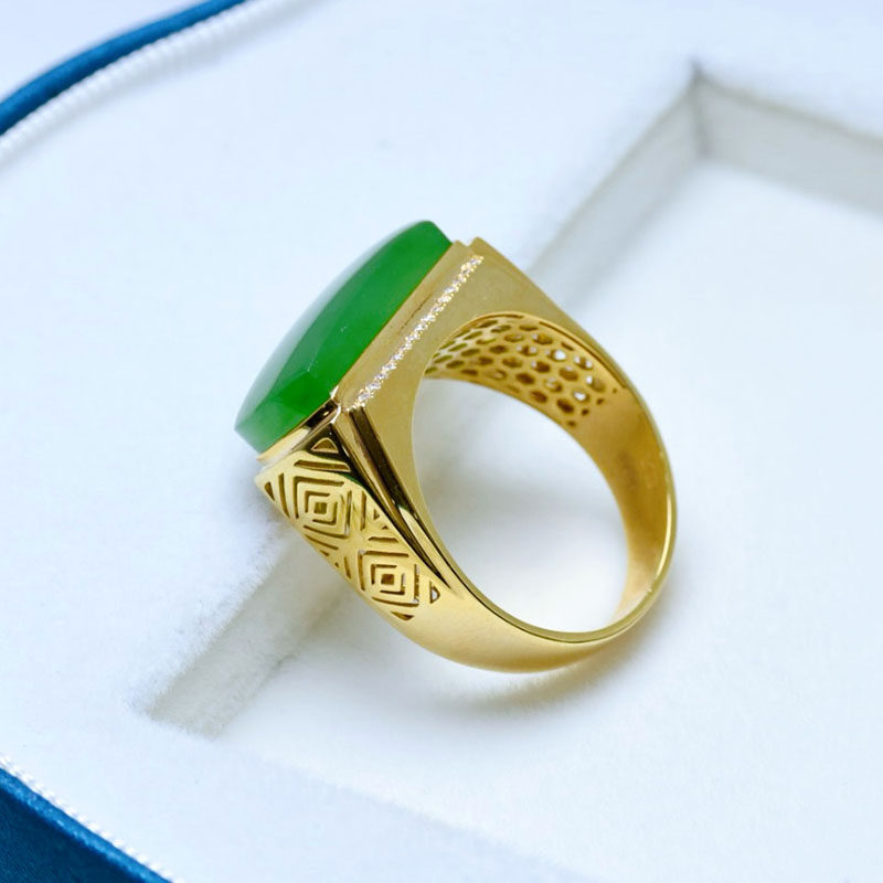 Fashion trend Hetian jade gold inlaid jade finger ring gift to leaders