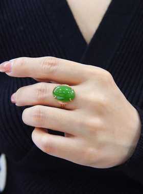 菠菜绿618特惠天然和田玉戒指
