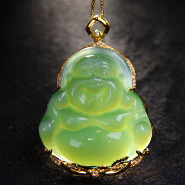 Original design emerald gold inlaid jade Buddha from husband to wife