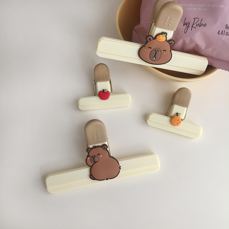 可爱卡皮巴拉封口夹厨房食品袋保鲜密封夹零食袋咖啡防潮小夹子 - 图0