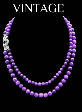 Vintage紫金石手工串珠双层高级扣头气质时尚百搭项链中国风网红