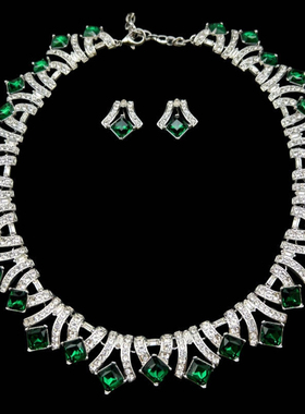 中古Vintage宫廷风精致高级感优雅奢华 K9满镶重工套装项链耳钉