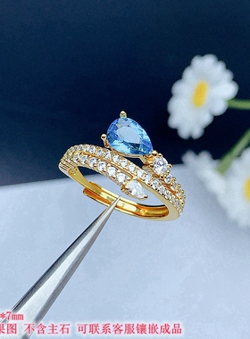 S925纯银戒指空托长方形水滴形