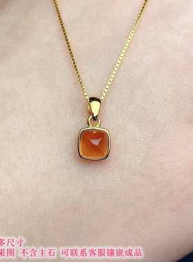 S925银方形吊坠空托轻奢高级感